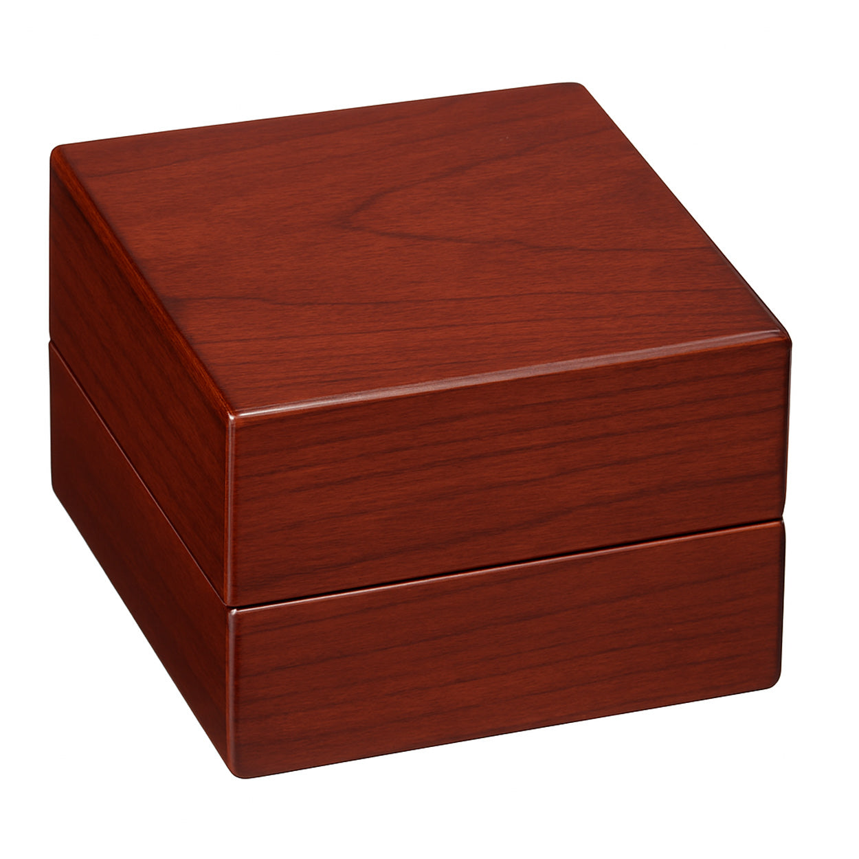 Closed polished mahogany wood ring box